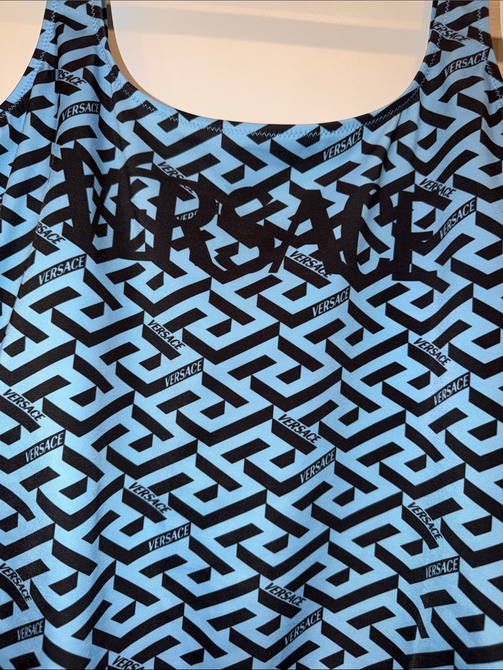 Versace Blue & Black Logo Greca One Piece Swimsuit, - Picture 5 of 10